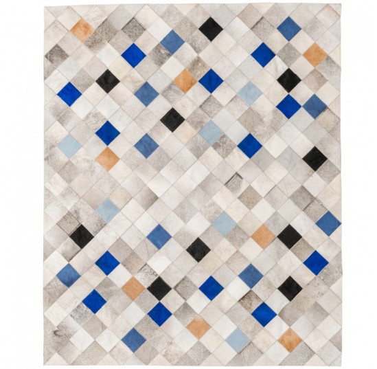 Blue Falling Squares Cow Hide Rug