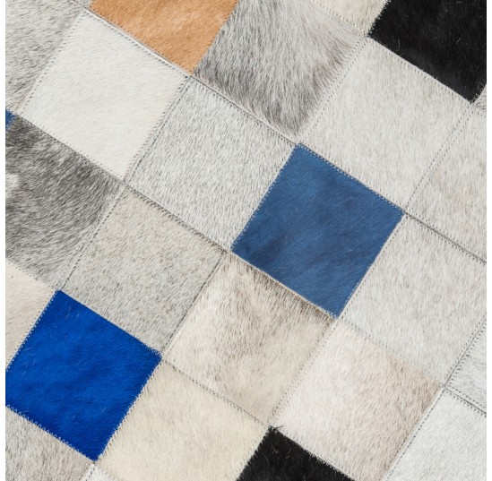 Blue Falling Squares Cow Hide Rug